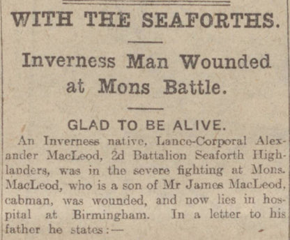 Seaforth Highlanders WIA 1914 Great Letter Home Mons Star Medal Inverness Nairn