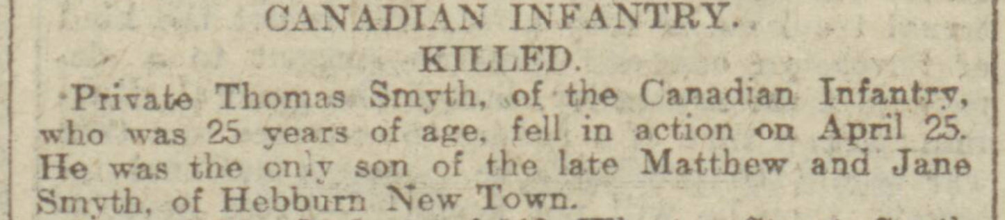 1st Bn Canadian Expeditionary Force KIA 1916 CEF WW1 1914-15 Star Medal Hebburn