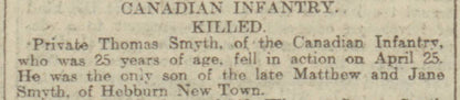 1st Bn Canadian Expeditionary Force KIA 1916 CEF WW1 1914-15 Star Medal Hebburn