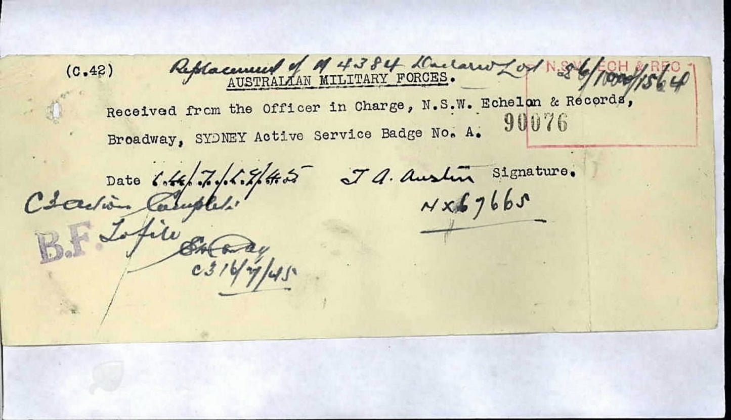 WW2 Australia Service Medal 1939–45 1 Ordnance Workshop Company Africa India