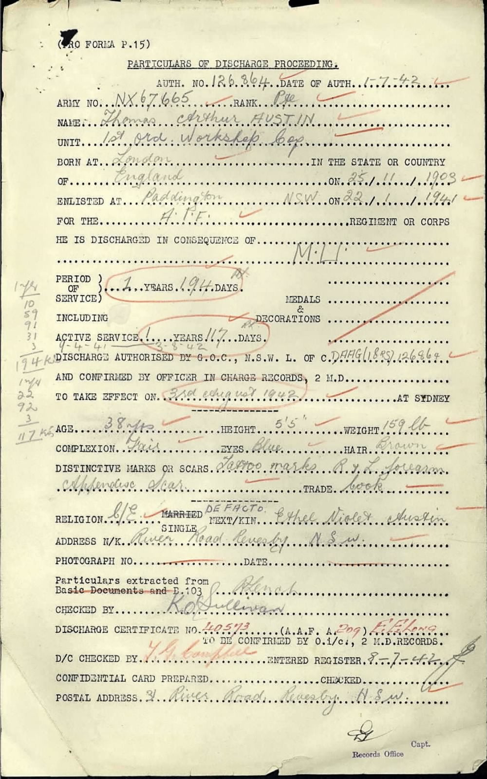 WW2 Australia Service Medal 1939–45 1 Ordnance Workshop Company Africa India
