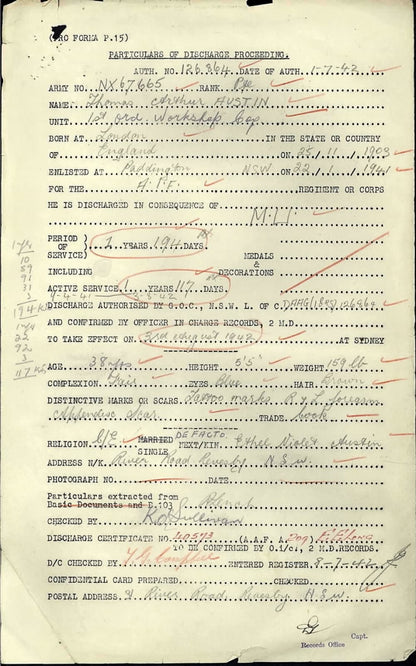 WW2 Australia Service Medal 1939–45 1 Ordnance Workshop Company Africa India
