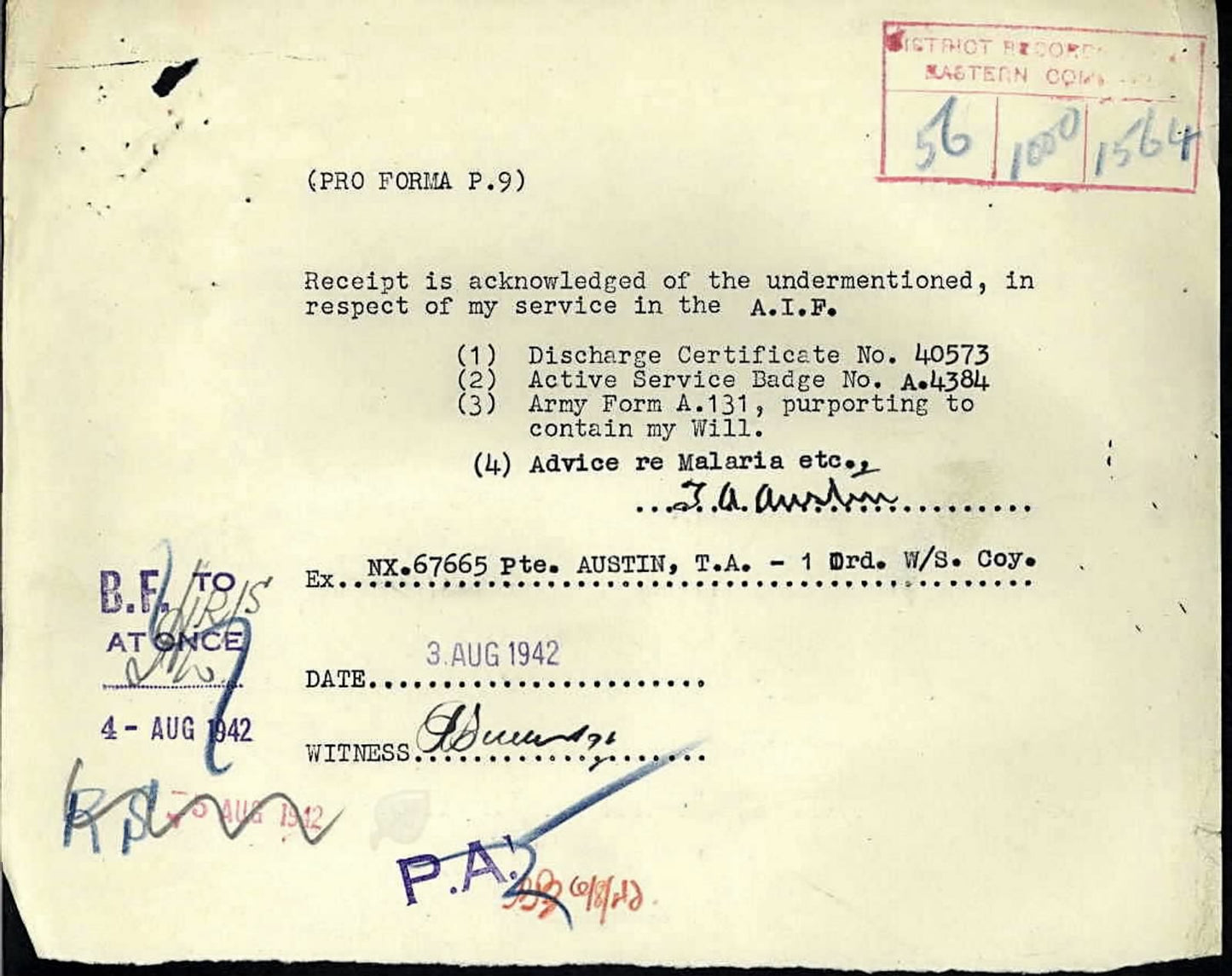 WW2 Australia Service Medal 1939–45 1 Ordnance Workshop Company Africa India