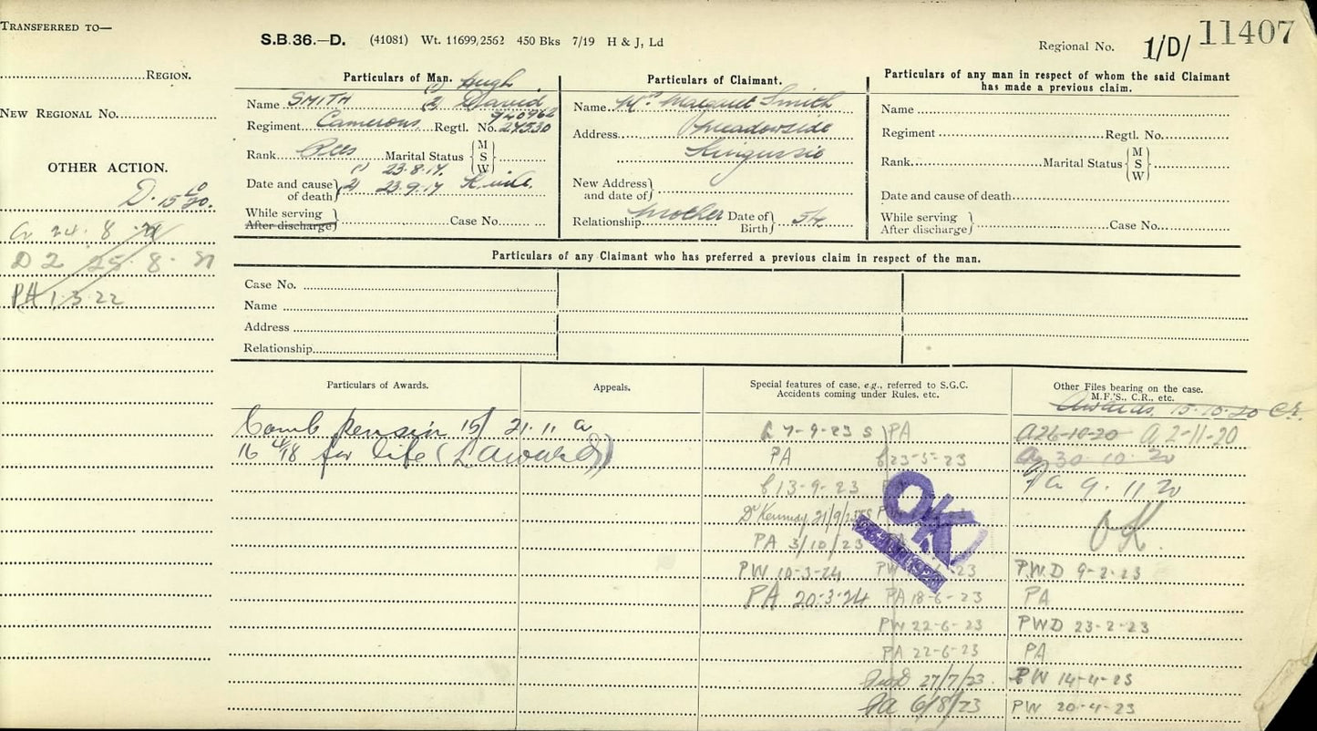 4th Bn. Cameron Highlanders KIA 1917 WW1 Medal Trio from Kincraig, Inverness-shire (BWM Renamed)