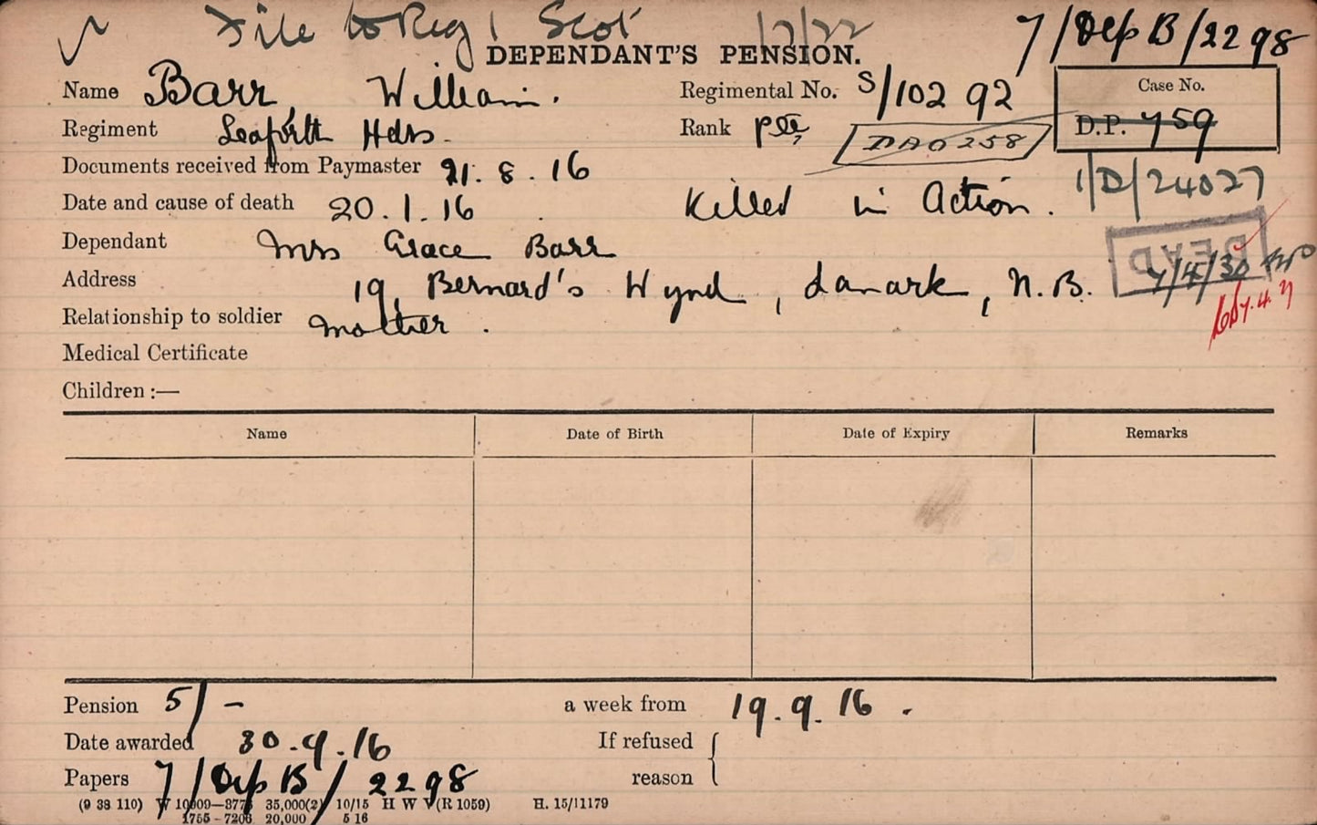 Seaforth Highlanders - Killed in Action Persian Gulf 1916 - WW1 Medal 1914-15 Star - From, Lanark