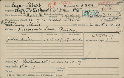 Argyll & Sutherland Highlanders - Killed in Action Somme 1916 Capture of Morval - WW1 Medal Pair - From Paisley