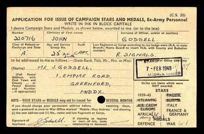 Royal Signals WW2 British Medal Group CAPTAIN Godsell from Hartley Wintney Hampshire