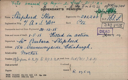 Argyll & Sutherland Highlanders - Killed in Action 1918 - WW1 Medal Pair - From Hamilton