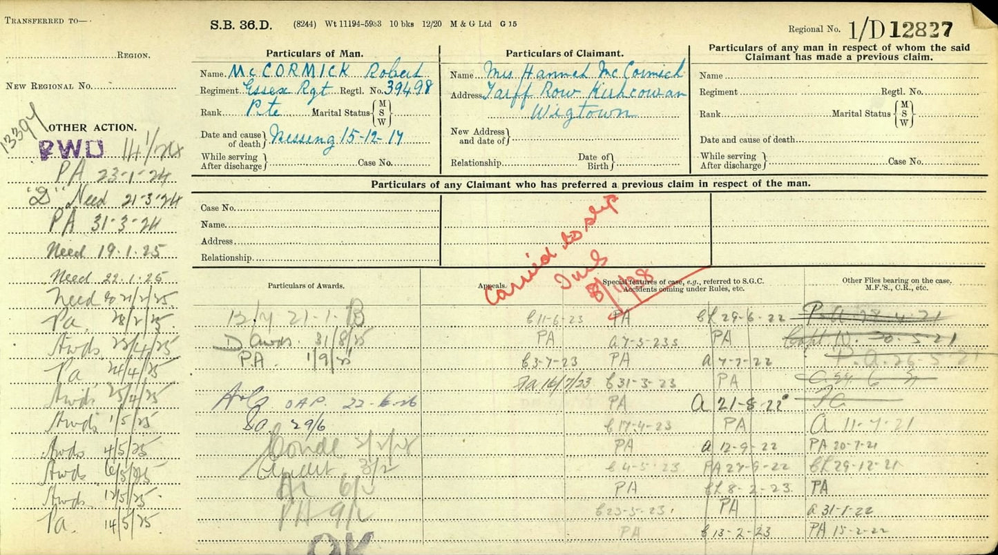 Essex Regiment KIA 1917 Victory Medal WW1 British Late ASC From Kirkcowan