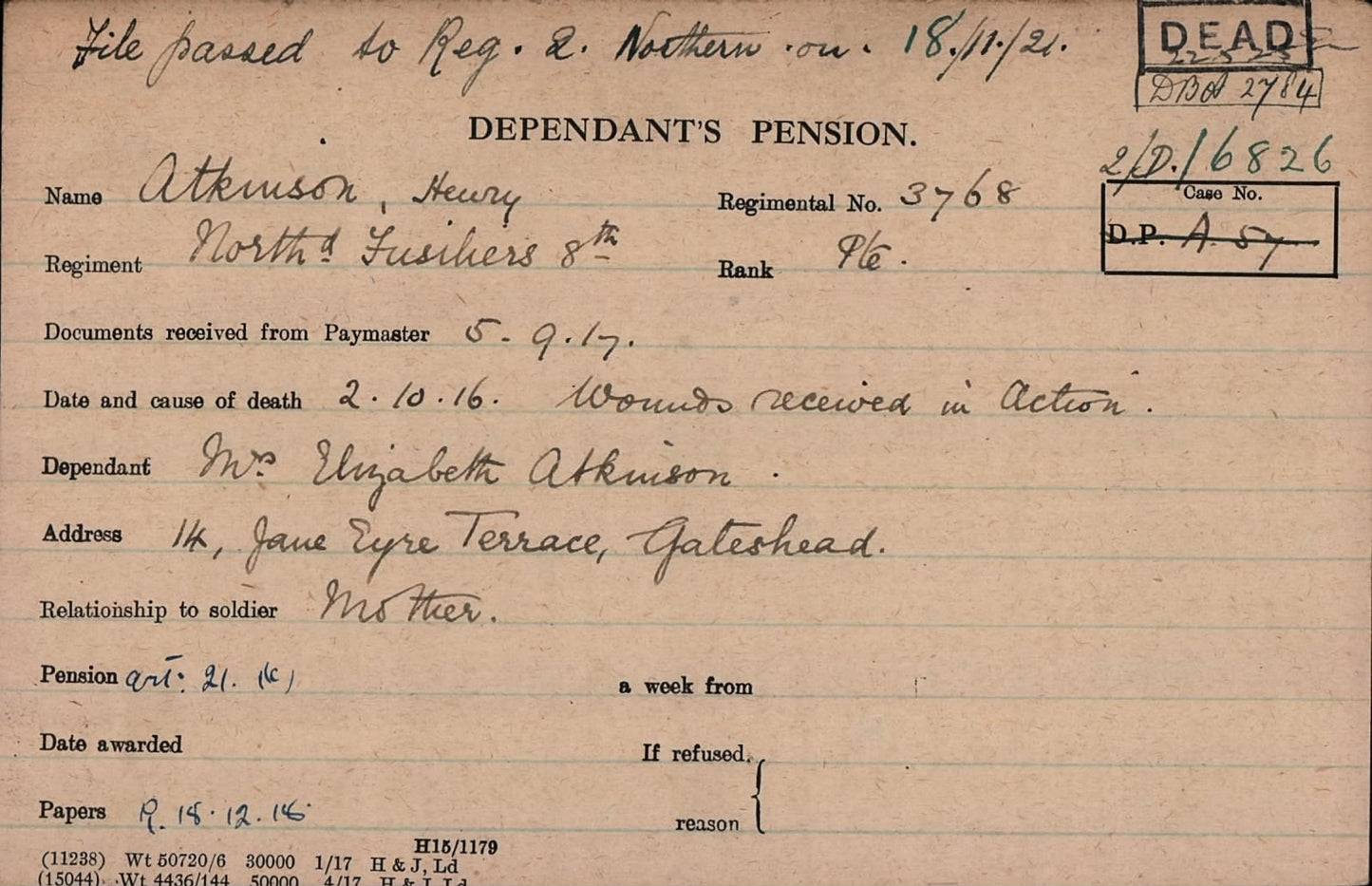 Northumberland Fusiliers DOW Somme 1916 1914-15 Star WW1 Medal Gateshead-on-Tyne