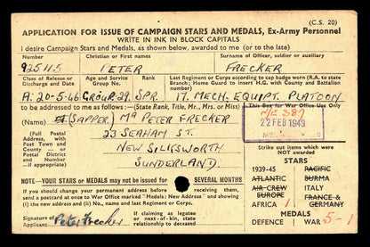 17th Mechanical Equipment Platoon Royal Engineers WW2 Medal Group Sunderland