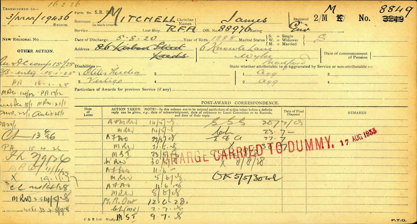 Royal Field Artillery - WW1 Medals - Rodley Leeds - Late West Riding Regiment - Victory Medal Returned