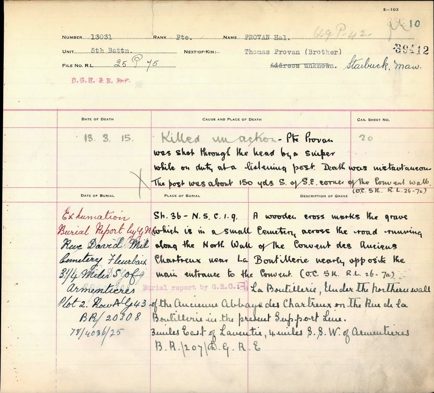 5th Canadian Infantry KIA by Sniper 1915 British War Medal WW1 Paisley Scotland