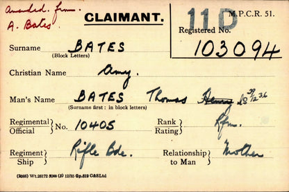Rifle Brigade KIA 1916 WW1 British Medal Trio Bates from Horncastle Lincolnshire
