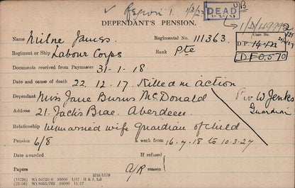 Seaforth Highlanders KIA Dec 1917 WW1 Victory Medal from Aberdeen