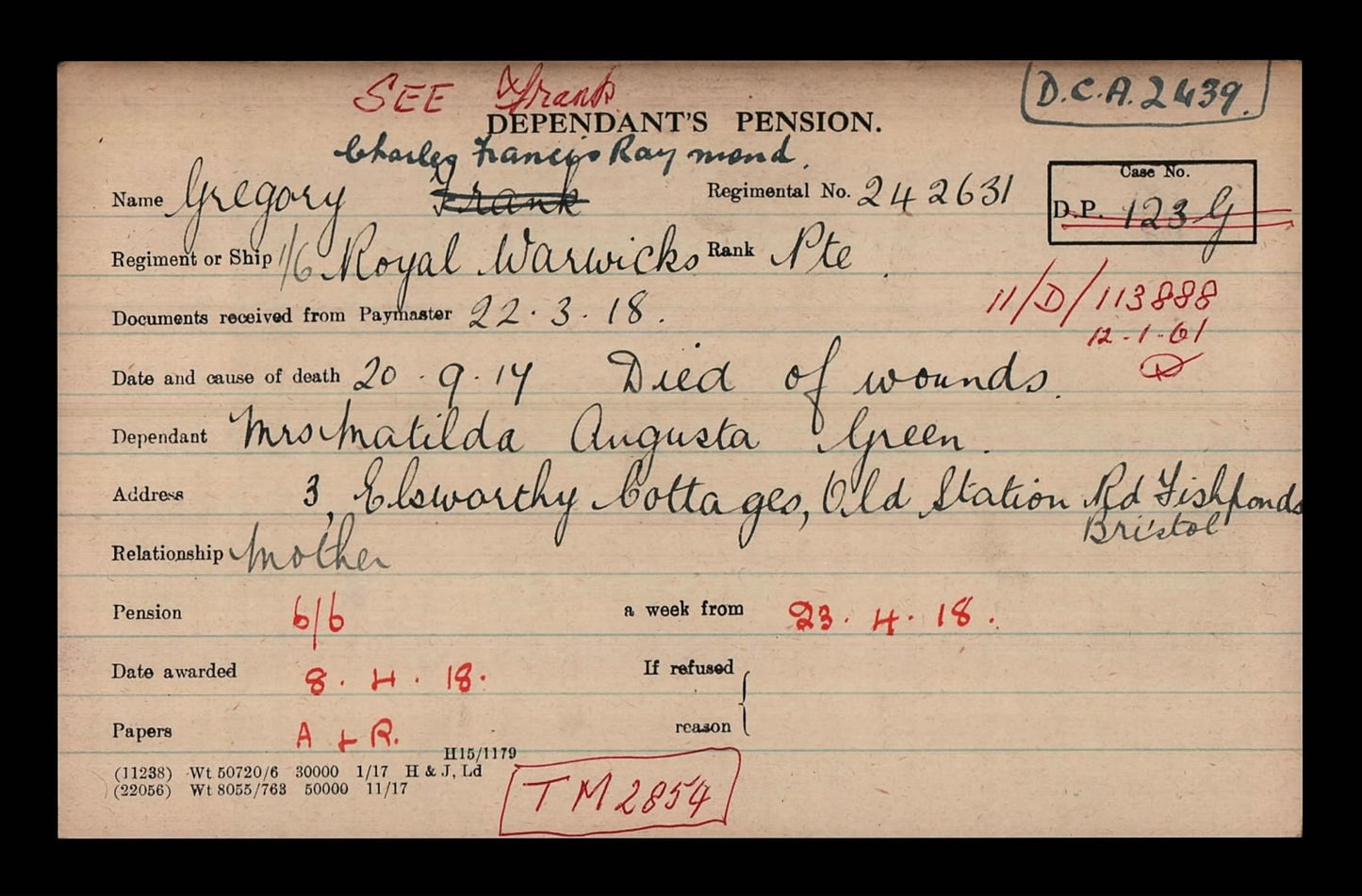 Royal Warwickshire Regiment - Died of Wounds 1917 - WW1 1914-15 Star Medal - 2/1st South Midland Divisional Cyclist Company