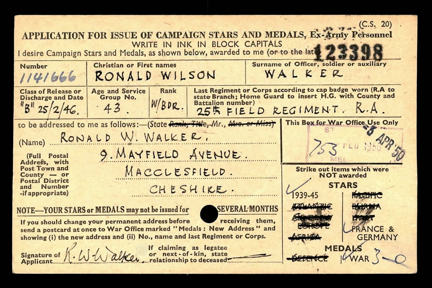 25th Field Regiment, Royal Artillery WW2 British Medal Group from Macclesfield