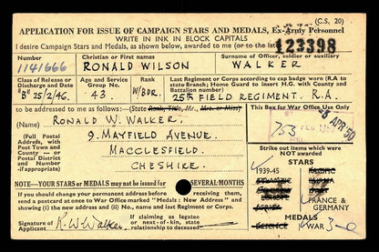 25th Field Regiment, Royal Artillery WW2 British Medal Group from Macclesfield