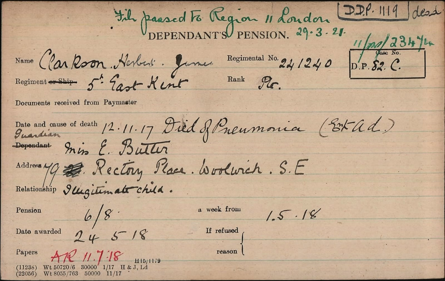 5th Bn. The Buffs (East Kent Regiment) - Died Iraq 1917 - Memorial Plaque - From Woolwich, London