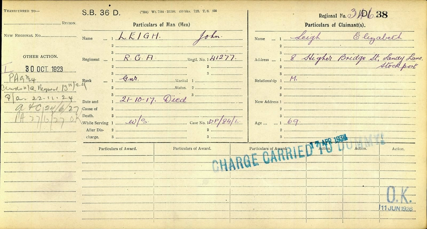 Royal Garrison Artillery Died of Wounds 1917 British WW1 Medal Trio Stockport