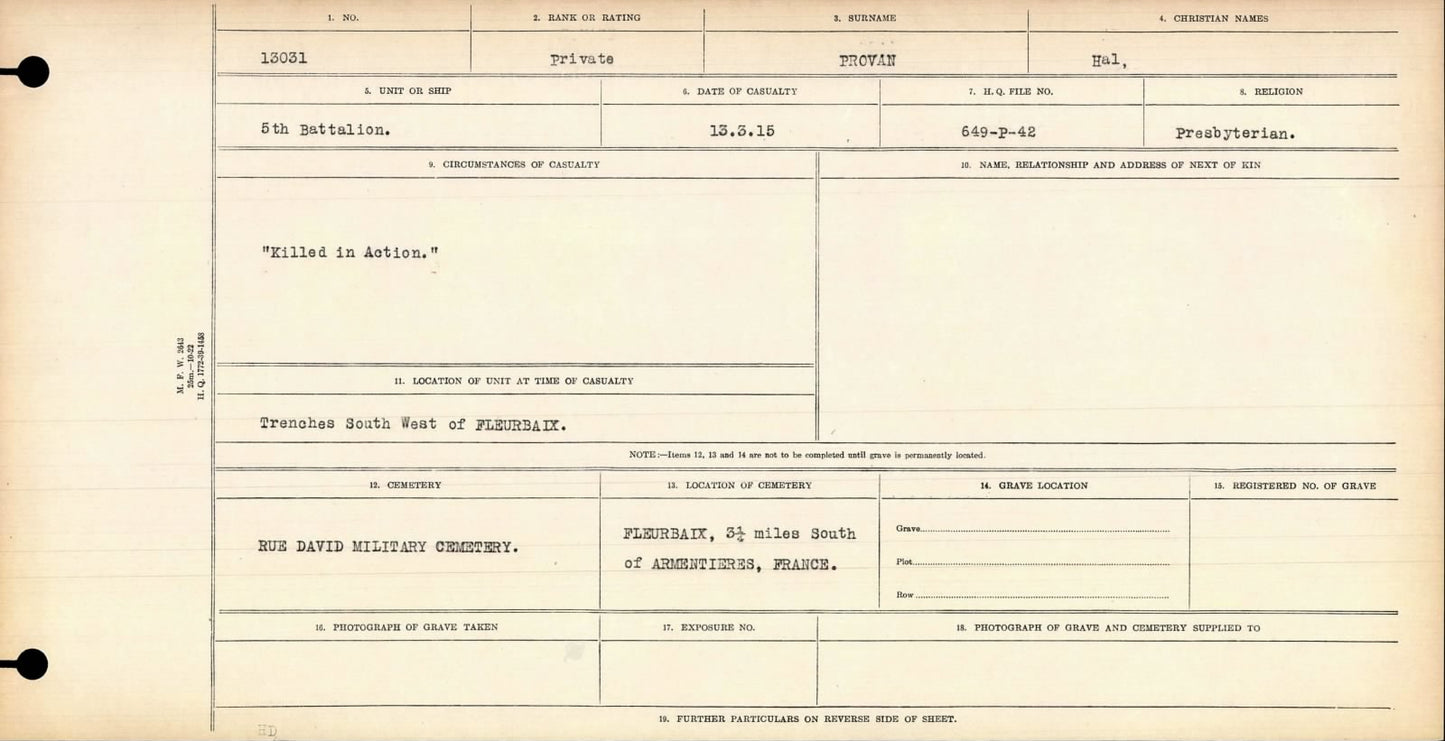 5th Canadian Infantry KIA by Sniper 1915 British War Medal WW1 Paisley Scotland