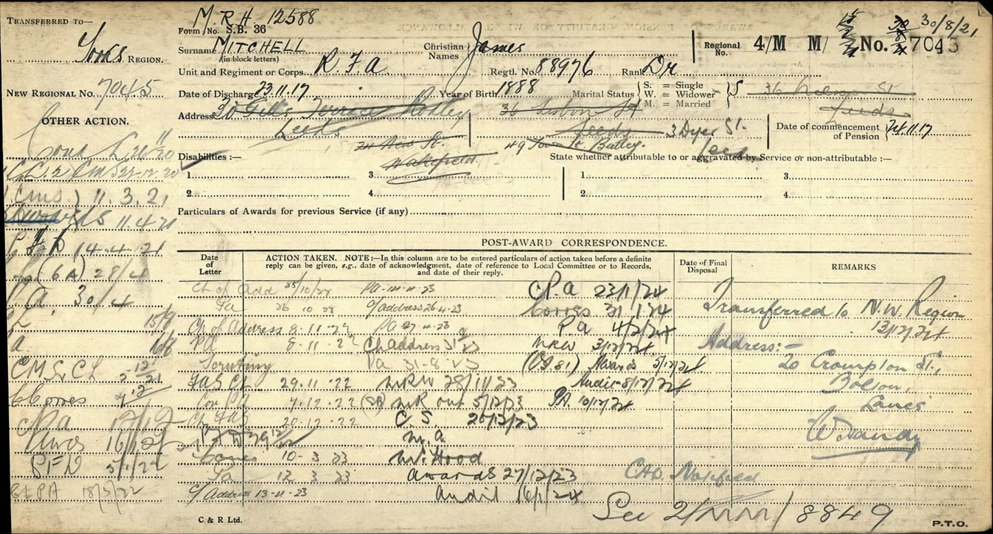 Royal Field Artillery - WW1 Medals - Rodley Leeds - Late West Riding Regiment - Victory Medal Returned