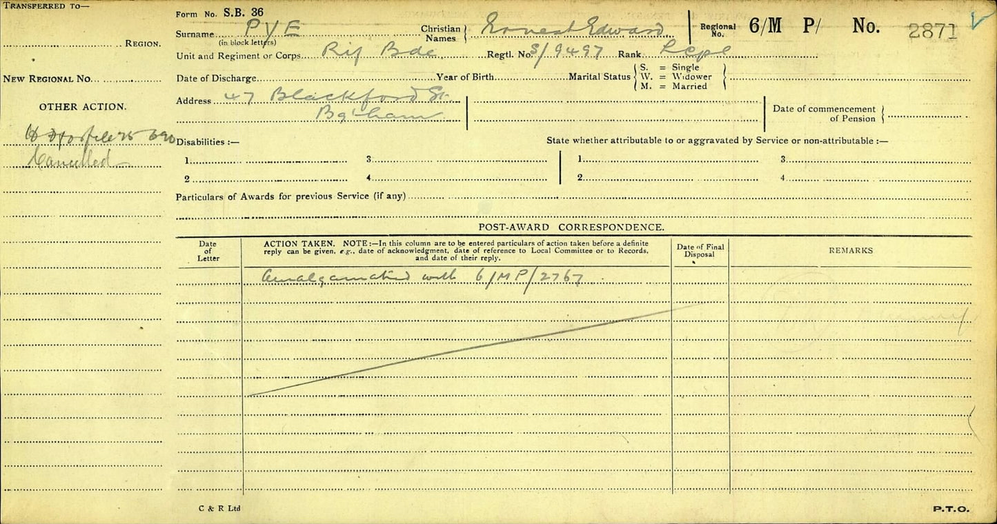 Rifle Brigade WIA 1917 British WW1 Medal Trio L/Cpl. Pye Birmingham