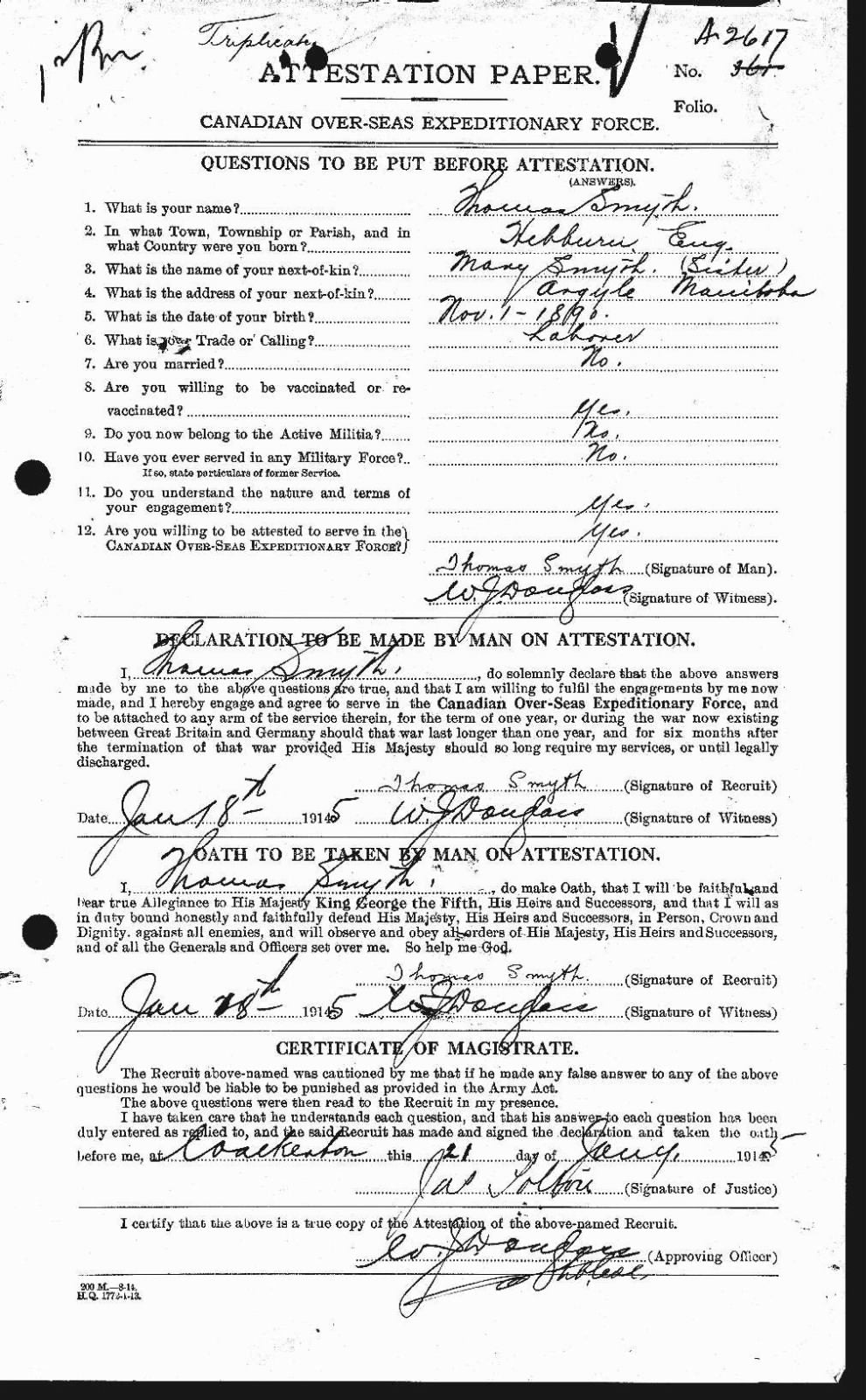 1st Bn Canadian Expeditionary Force KIA 1916 CEF WW1 1914-15 Star Medal Hebburn