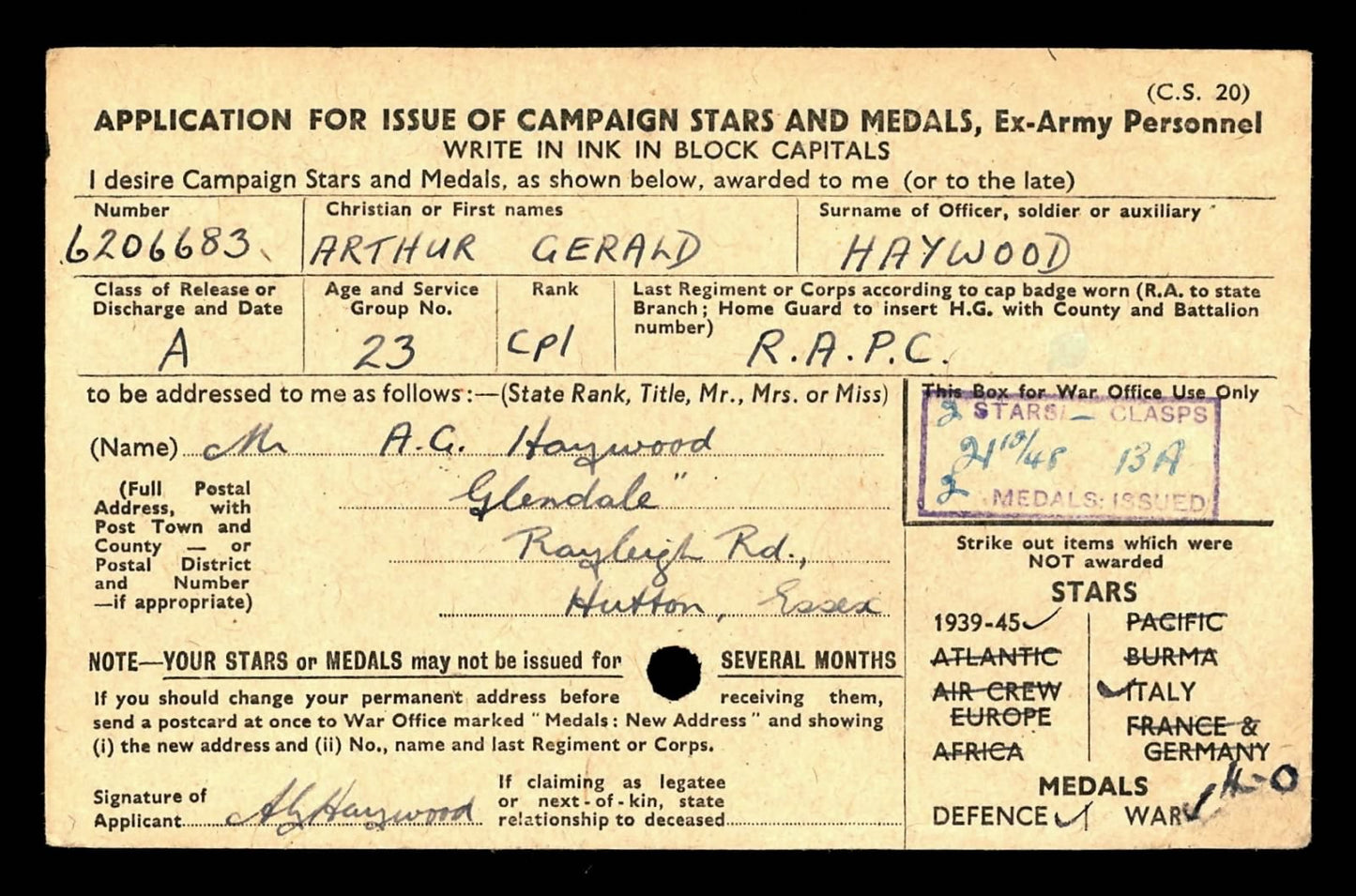 2/7th Middlesex Regiment WIA Sicily 1943 Medal Group WW2 later RAPC Hutton Essex
