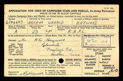2/7th Middlesex Regiment WIA Sicily 1943 Medal Group WW2 later RAPC Hutton Essex