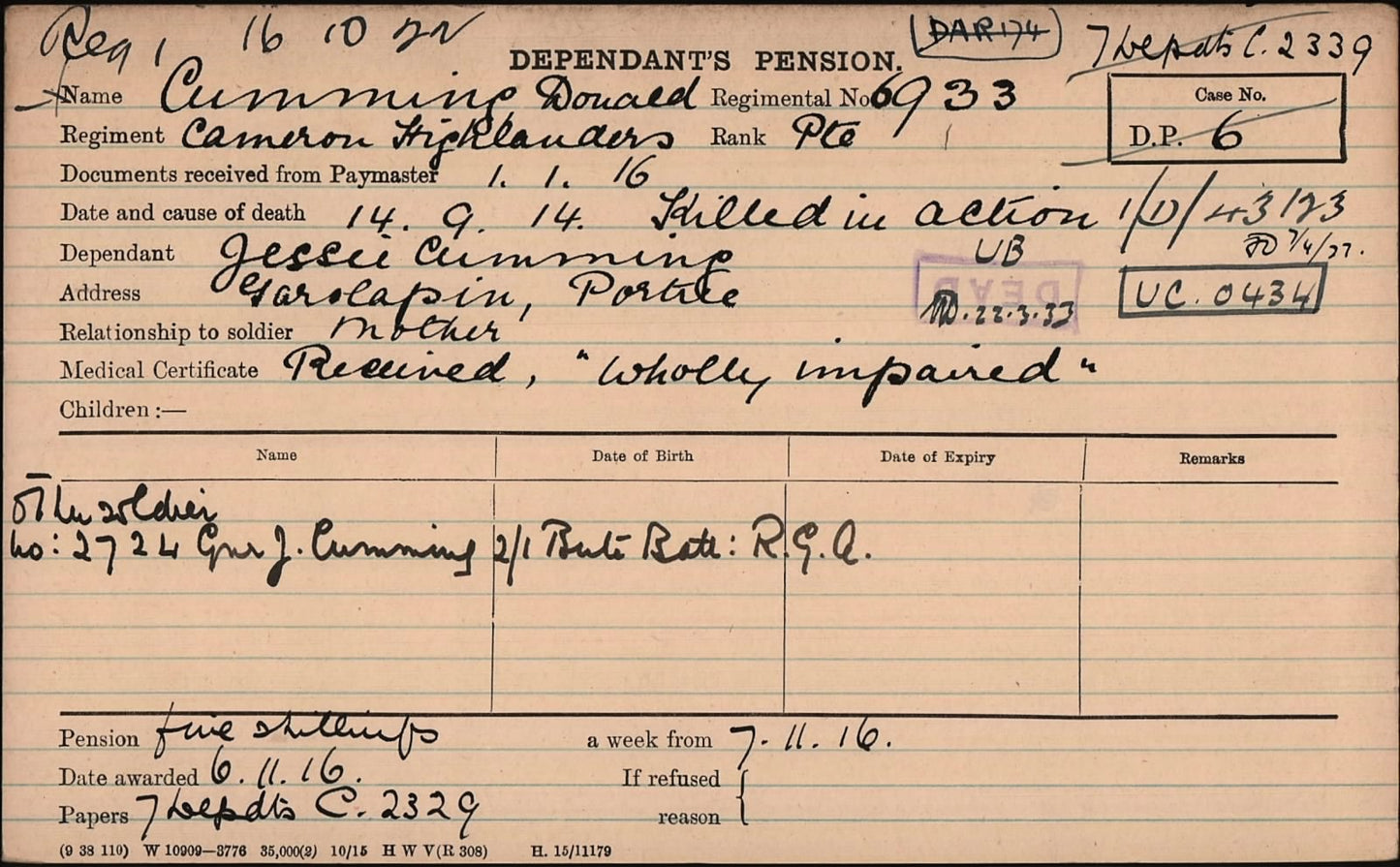 Cameron Highlanders KIA 1914 Mons Star Medal Pte Cumming Isle of Skye