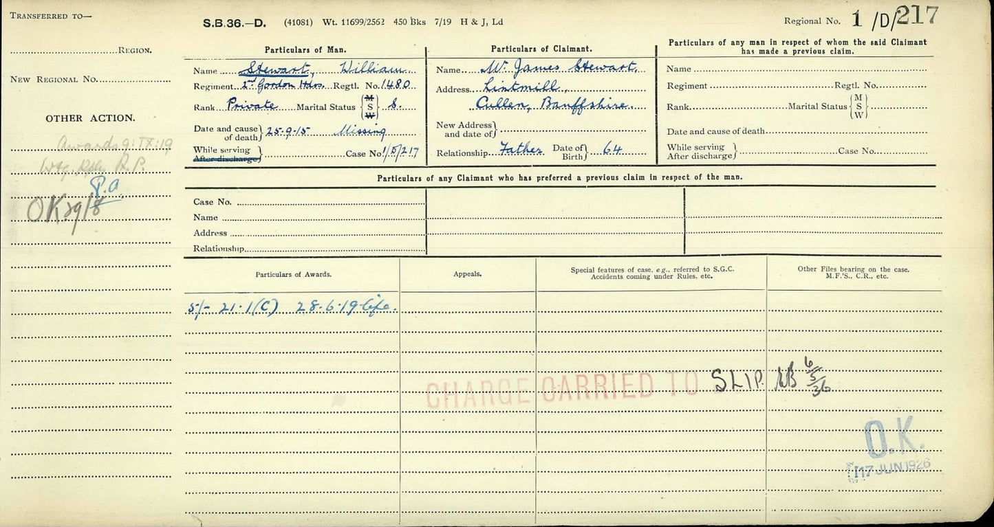 Gordon Highlanders - Killed in Action Battle of Loos Sept 1915 - WW1 Medal Trio - From Cullen, Banffshire