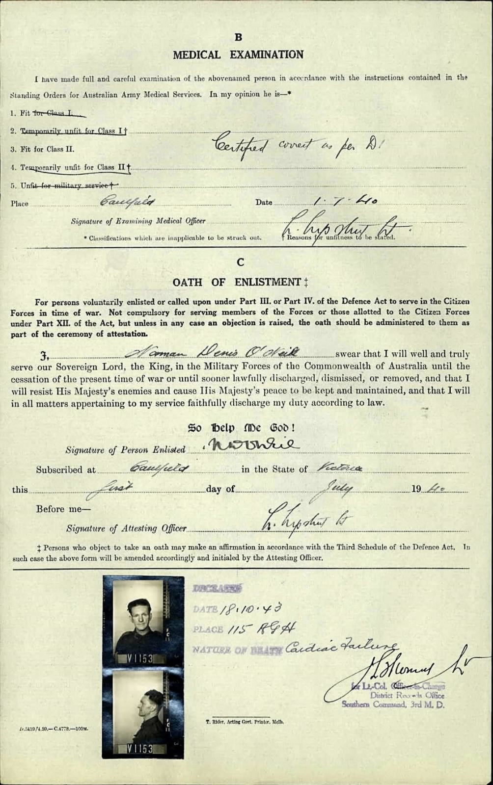 WW2 Australia Service Medal 1939–45 Died 1943 Army Medical Corps WW1 WIA 1917