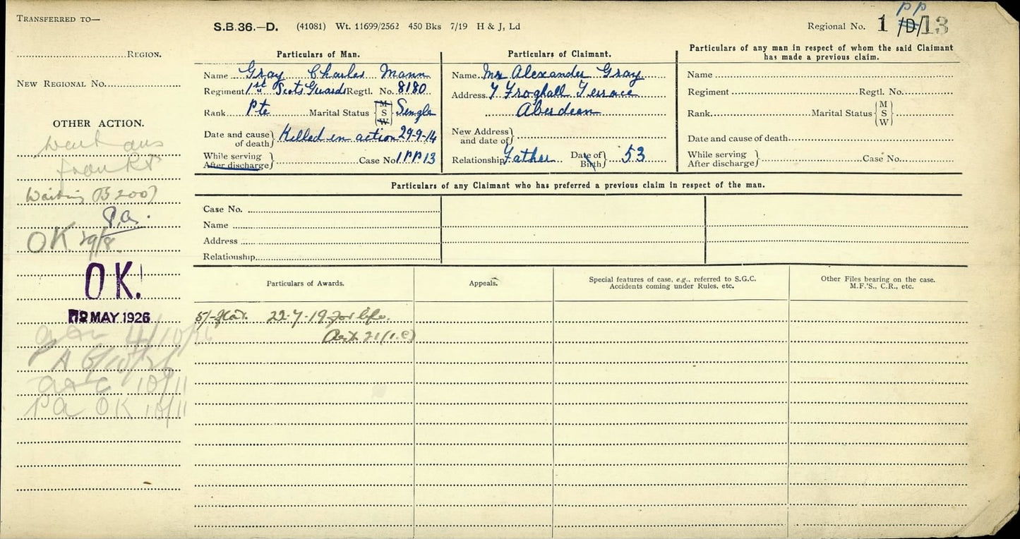 Scots Guards - Killed in Action 1914 - Mons 1914 Star Medal Trio - From Aberdeen