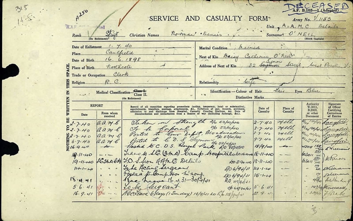 WW2 Australia Service Medal 1939–45 Died 1943 Army Medical Corps WW1 WIA 1917