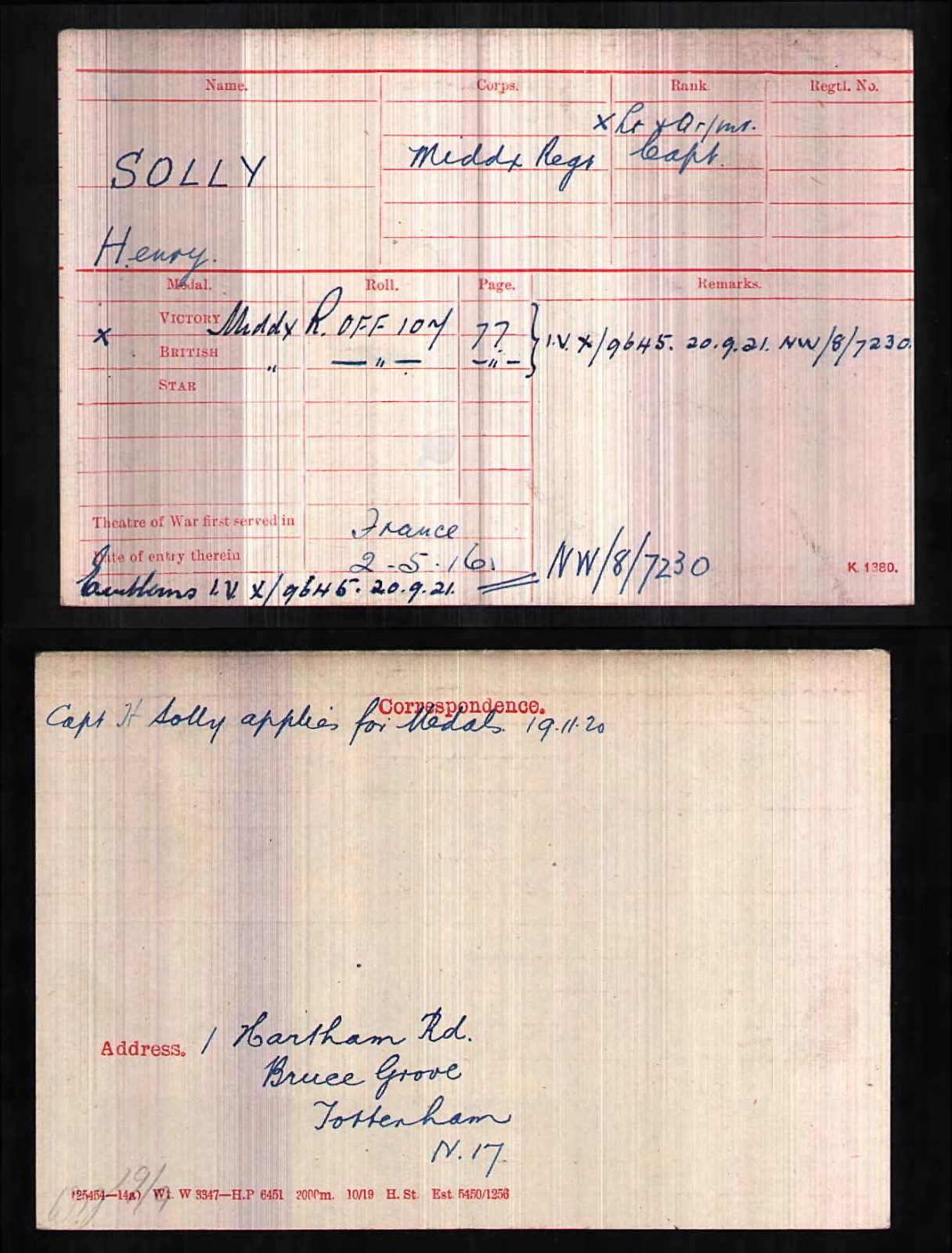 19th Middlesex Regiment Mentioned in Despatches WIA Captain & QM WW1 Medal Pair