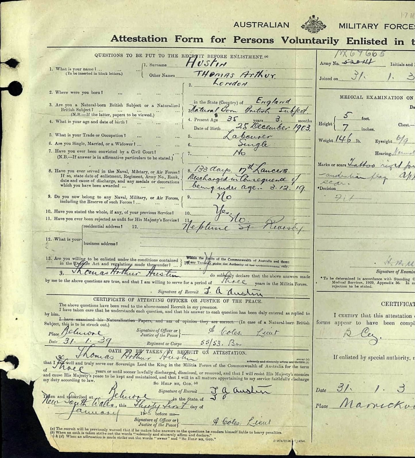 WW2 Australia Service Medal 1939–45 1 Ordnance Workshop Company Africa India