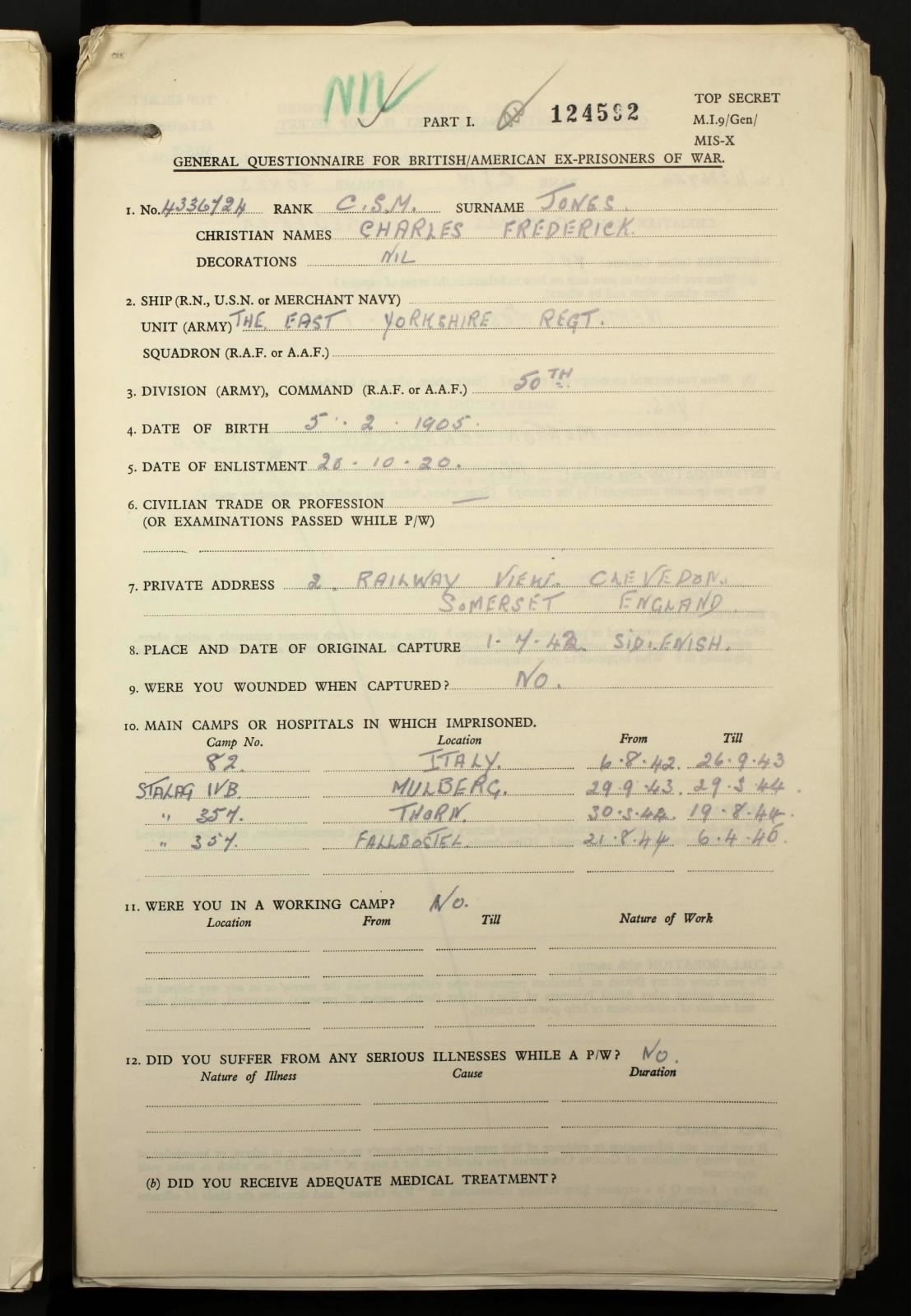 East Yorkshire Regiment POW North Africa 1942 WW2 Medal Group Long Service Company Sergeant Major