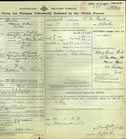 WW2 Australia Service Medal 1939–45 1 Ordnance Workshop Company Africa India