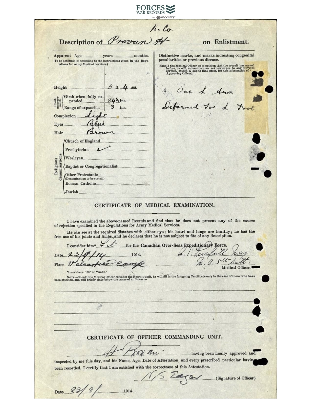 5th Canadian Infantry KIA by Sniper 1915 British War Medal WW1 Paisley Scotland