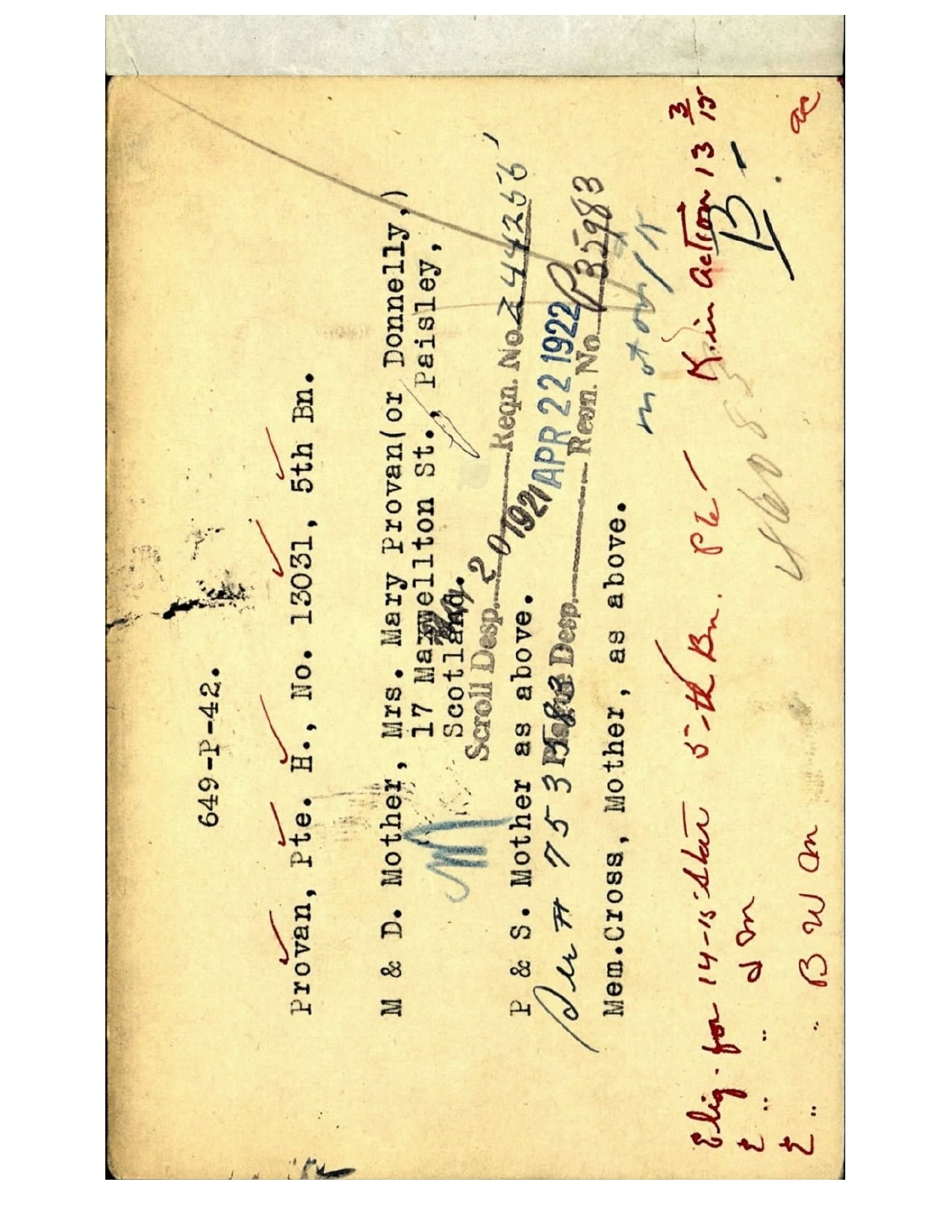 5th Canadian Infantry KIA by Sniper 1915 British War Medal WW1 Paisley Scotland