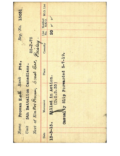 5th Canadian Infantry KIA by Sniper 1915 British War Medal WW1 Paisley Scotland