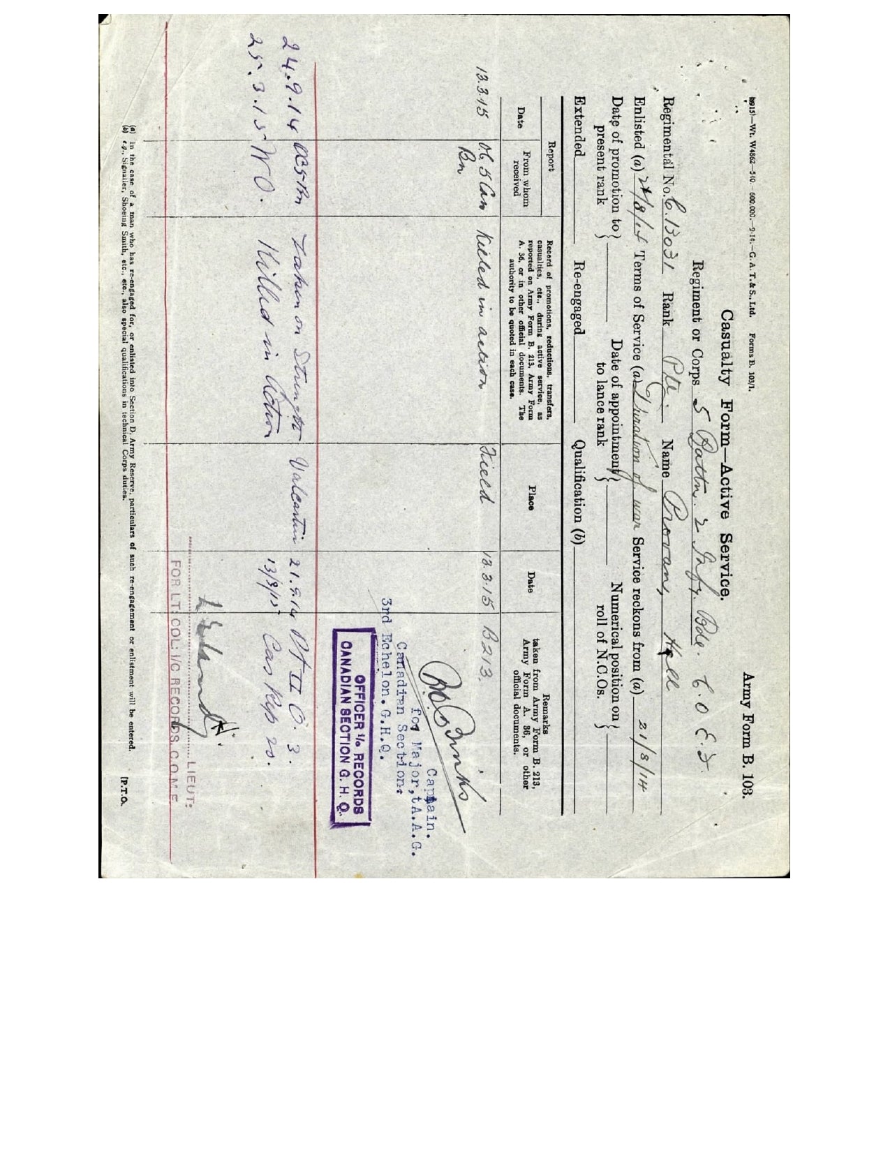 5th Canadian Infantry KIA by Sniper 1915 British War Medal WW1 Paisley Scotland