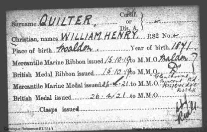 Mercantile Marine WW1 British Medal Pair William QUILTER Captain Ship's Master