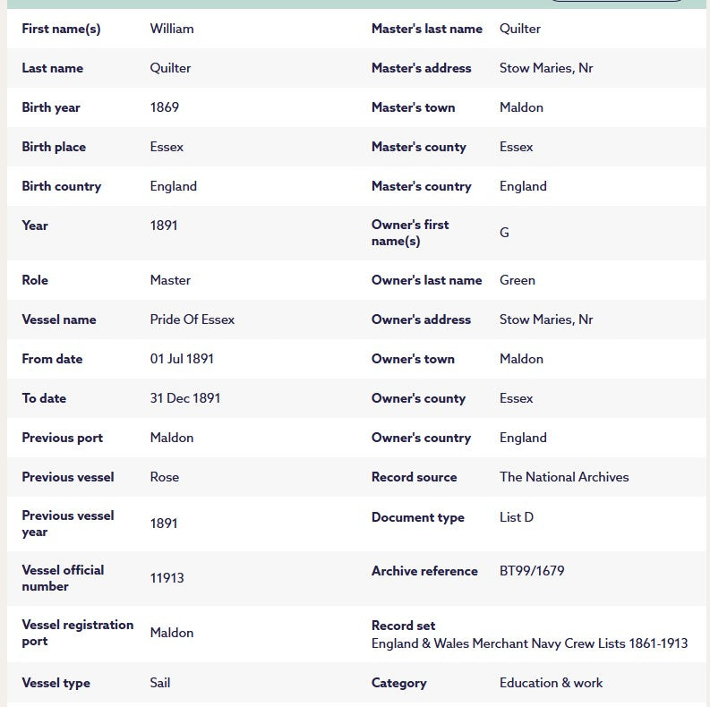 Mercantile Marine WW1 British Medal Pair William QUILTER Captain Ship's Master