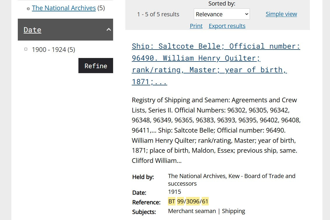 Mercantile Marine WW1 British Medal Pair William QUILTER Captain Ship's Master