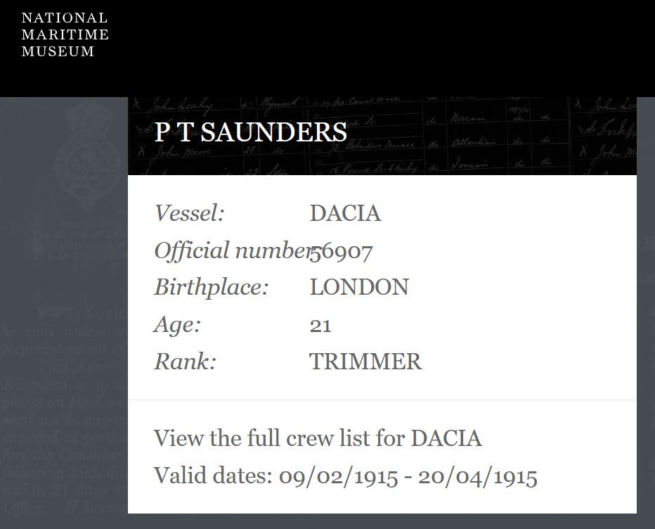 Mercantile Marine WW1 British Medal Pair Peter SAUNDERS Fireman From London