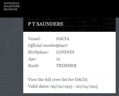 Mercantile Marine WW1 British Medal Pair Peter SAUNDERS Fireman From London