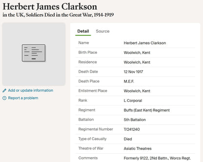 5th Bn. The Buffs (East Kent Regiment) - Died Iraq 1917 - Memorial Plaque - From Woolwich, London