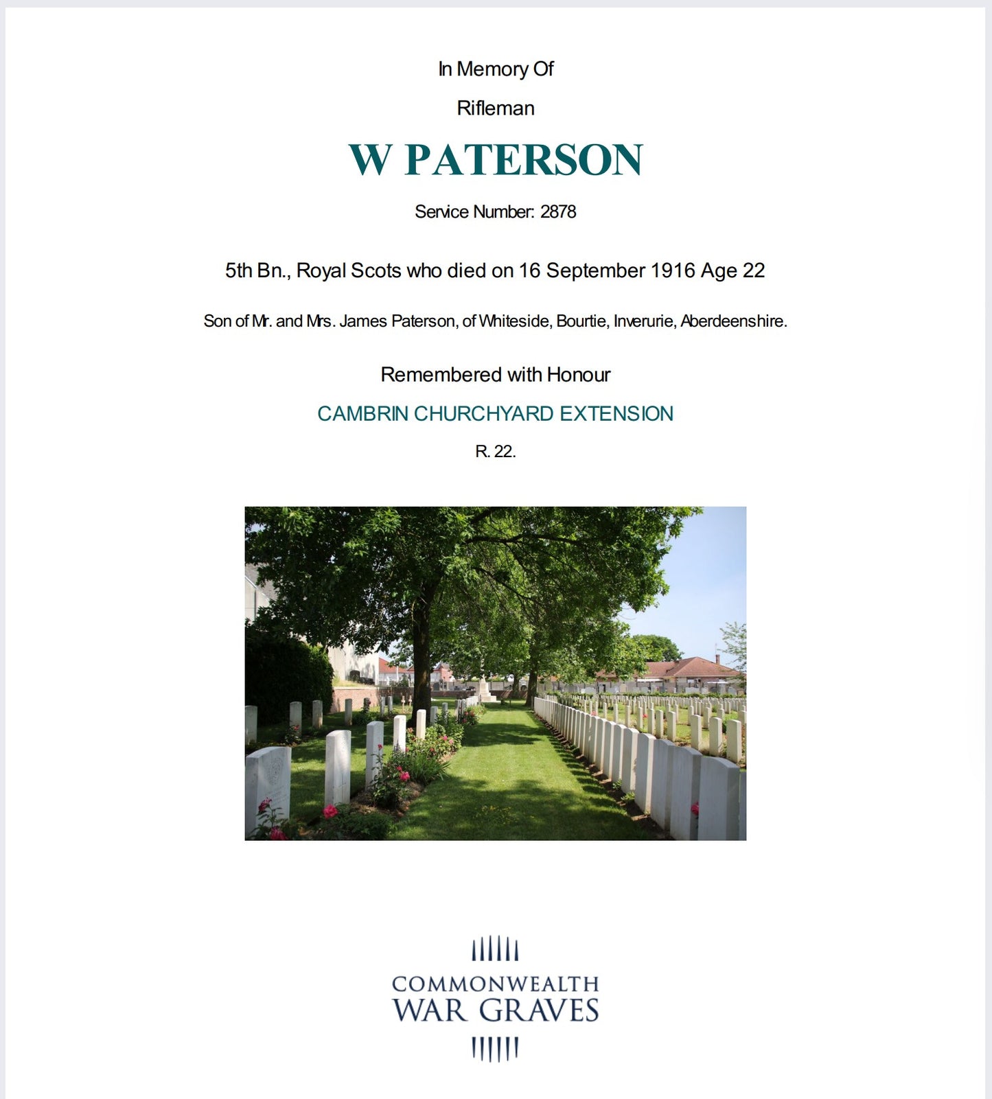 5th Bn. Royal Scots – Died of Wounds in Bombing Trench Raid 1916 – WW1 Medal Pair – From Bourtie, Inverurie